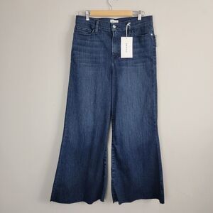 Frame Jeans Womens 32 Blue Denim Flat Front Le Palazzo Crop High Rise Wide Leg